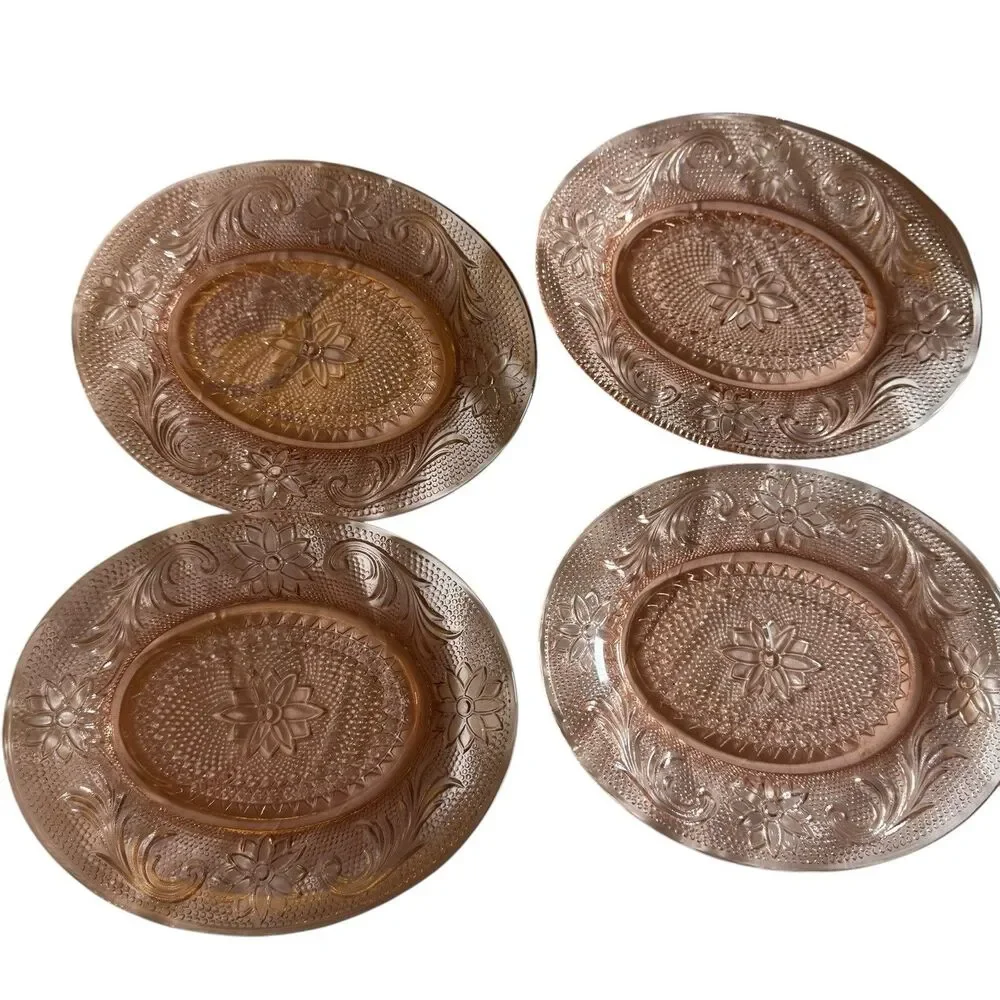 Indiana Tiara‎ Pink Sandwich Glass Oval Snack Plates - Set Of 4